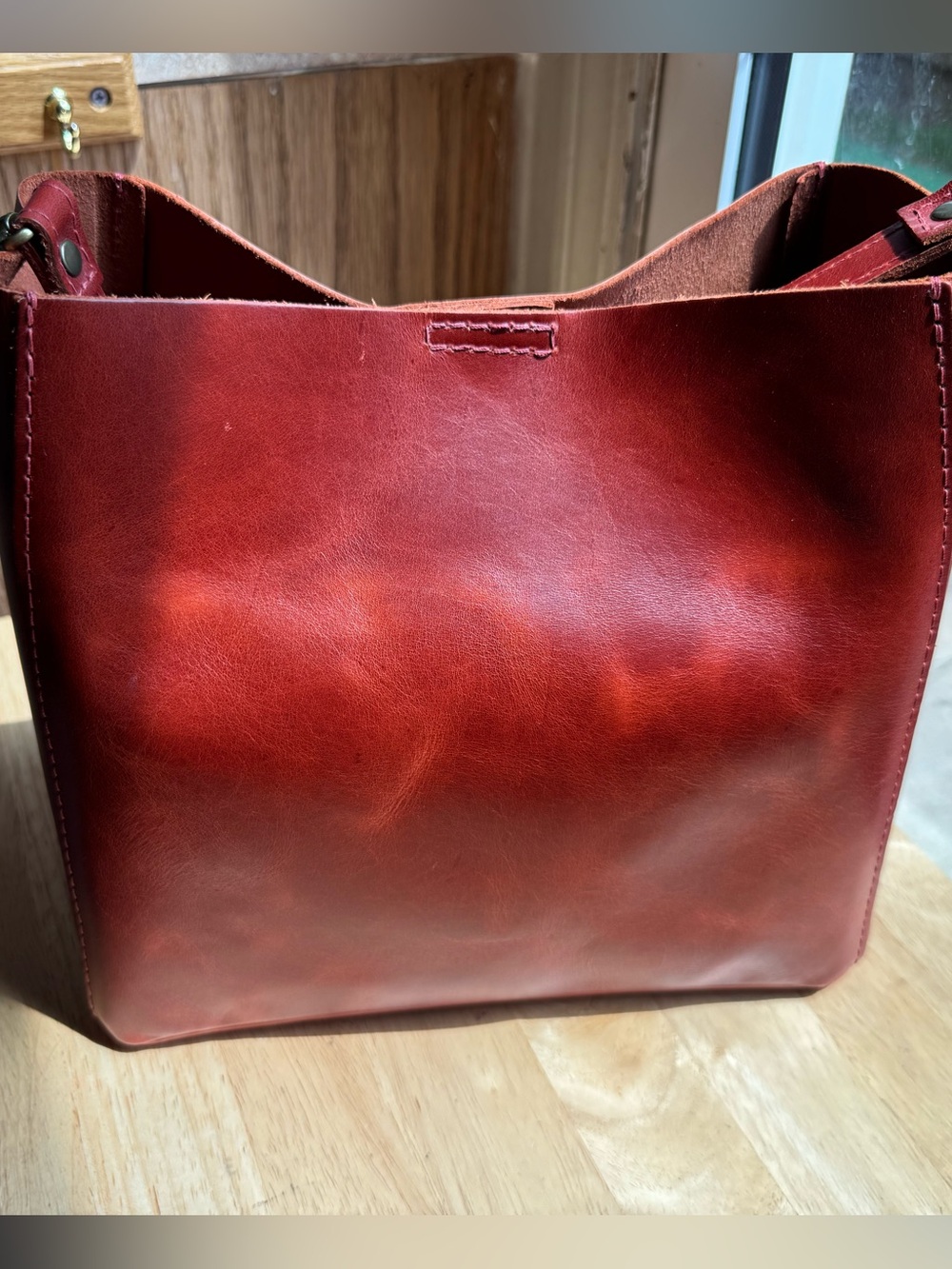 Portland Leather Goods Rosso Red Full Grain Leather Butterfly Bucket Bag Tote